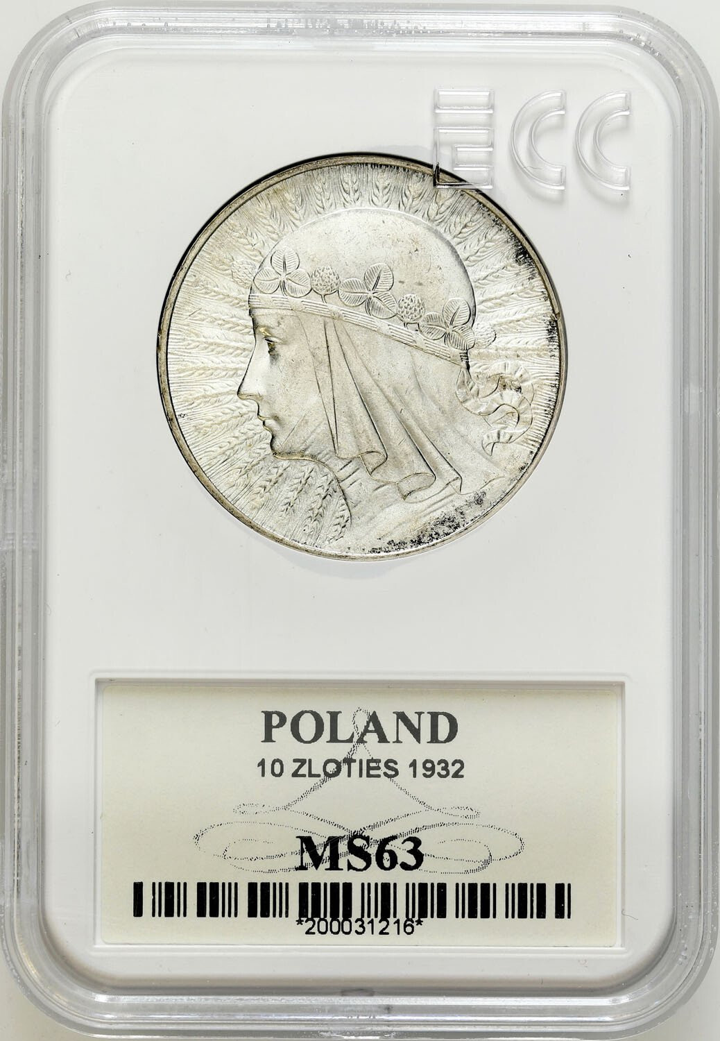 II RP. 10 złotych 1932 głowa kobiety (ze znakiem mennicy) – ŁADNE