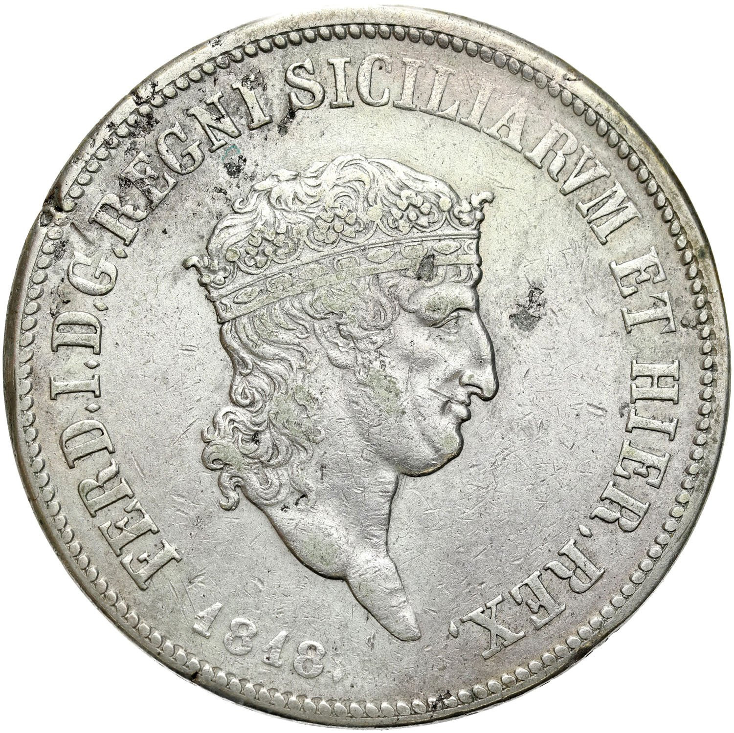 Włochy, Sycylia. Ferdynand I (1816–1825). Piastra = 120 grana 1818