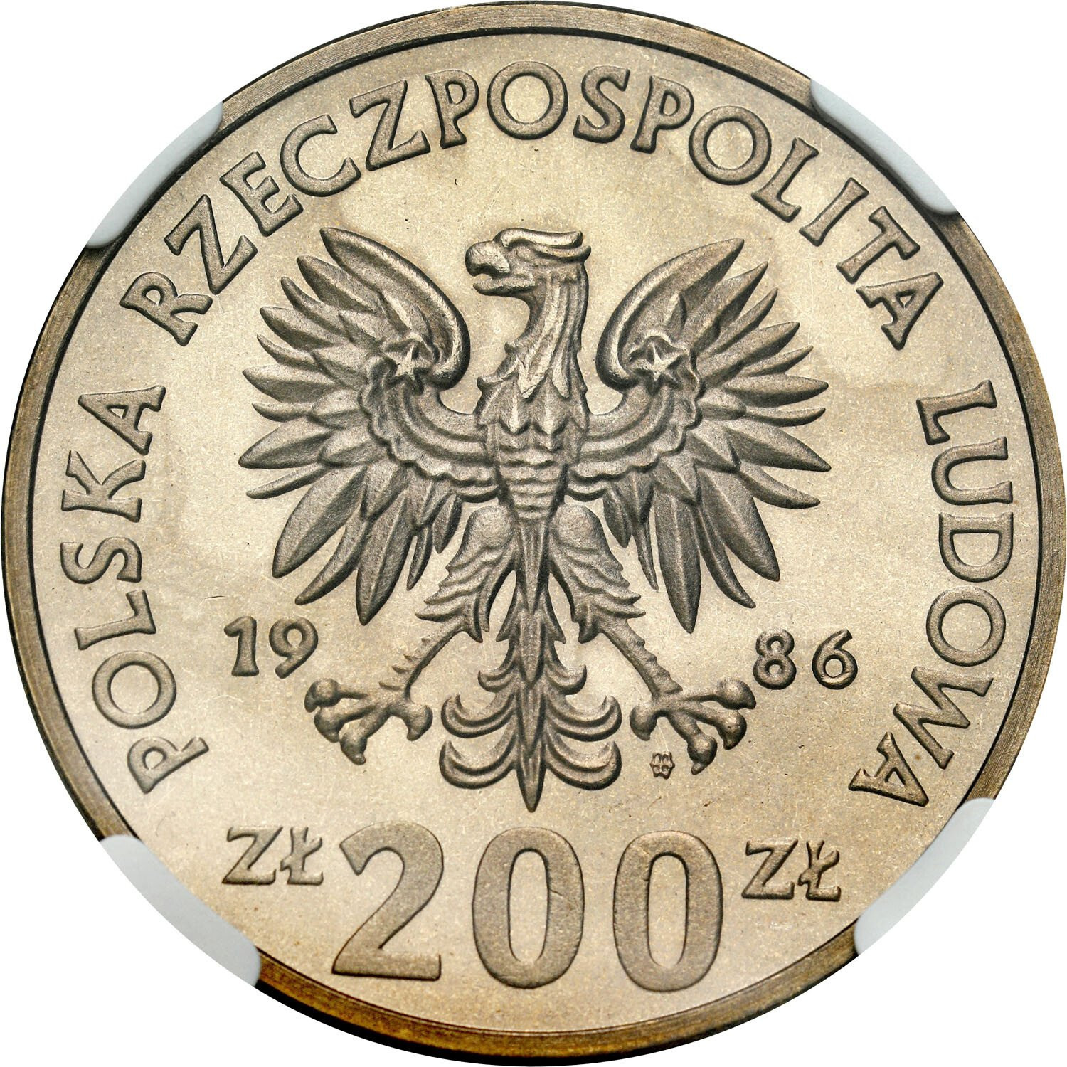 PRÓBA miedzionikiel 200 złotych 1986 Łokietek NGC PF67 CAMEO