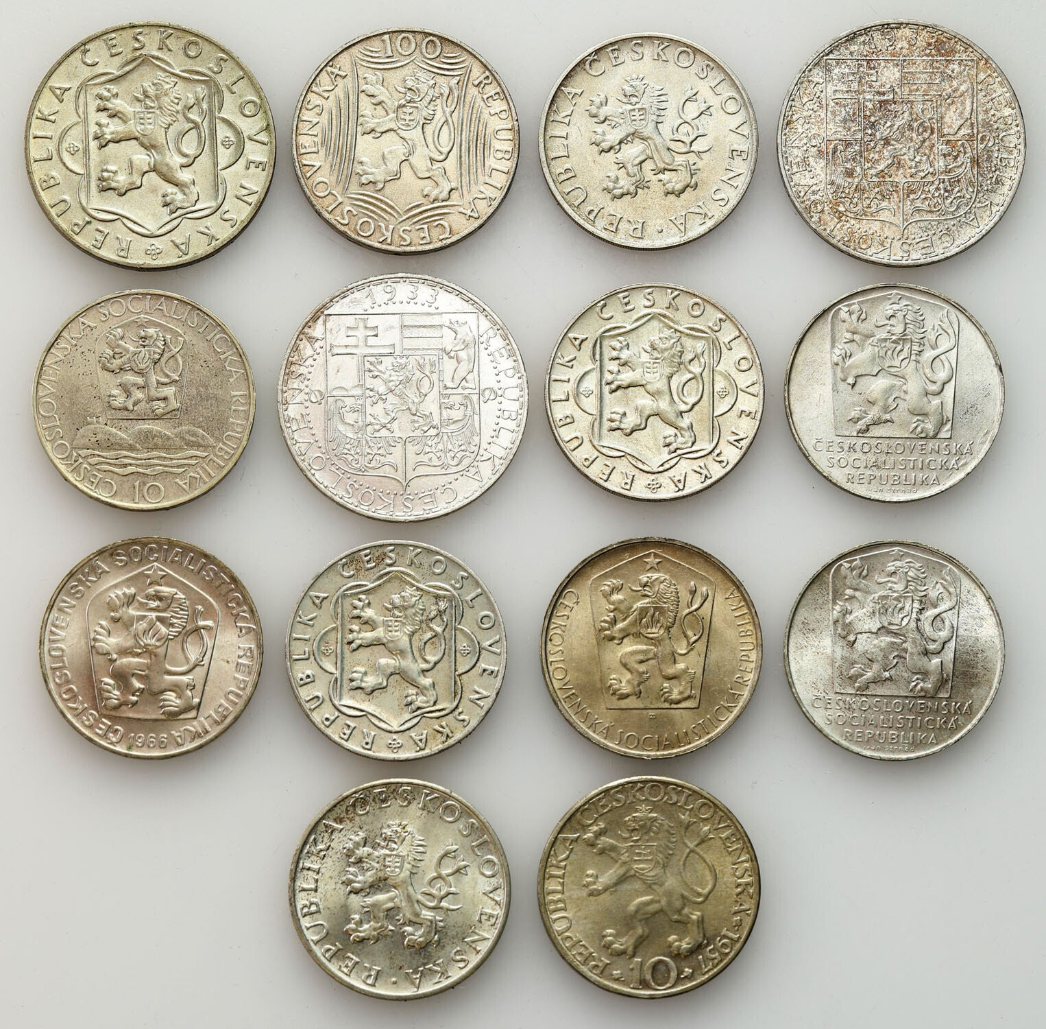 Czechosłowacja. Monety srebrne, zestaw 14 sztuk