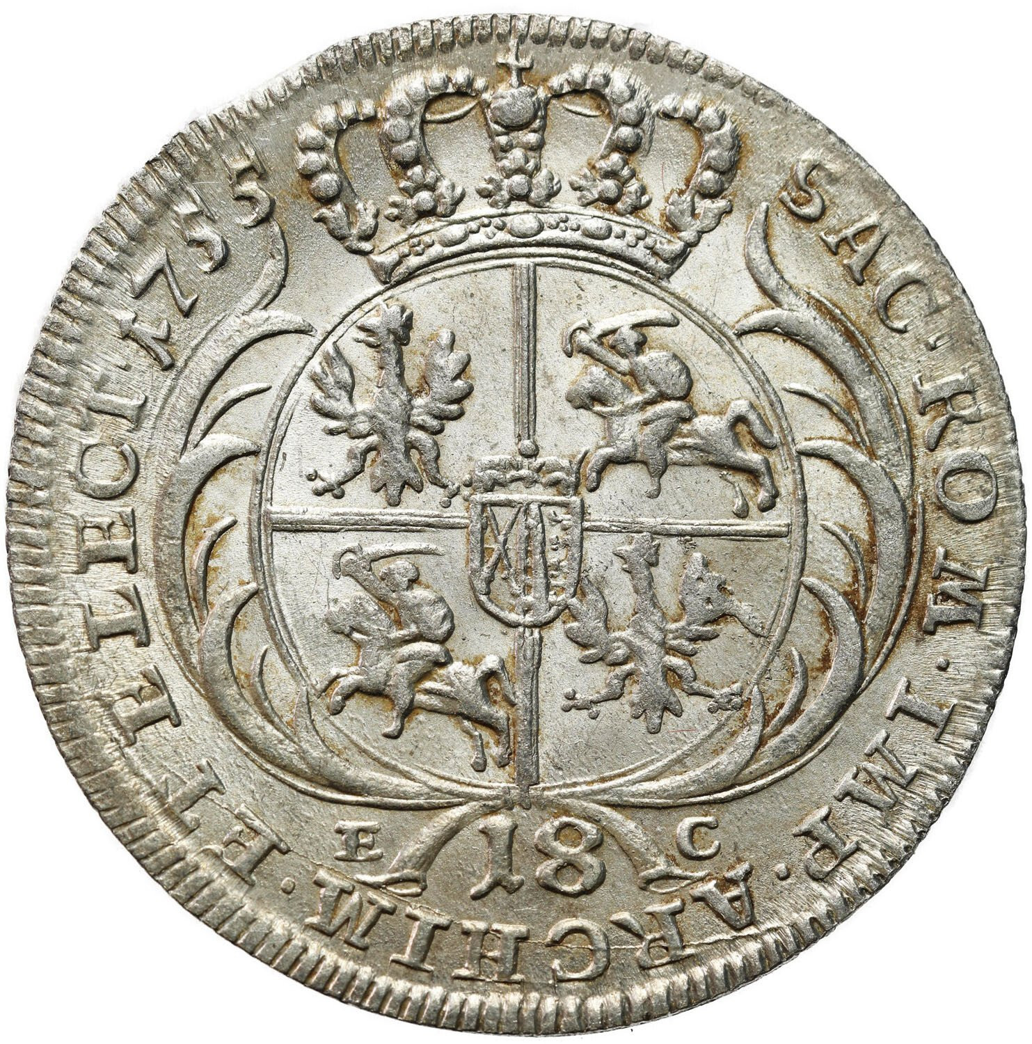 August III Sas. Ort (18 groszy) 1755, Lipsk PIĘKNY