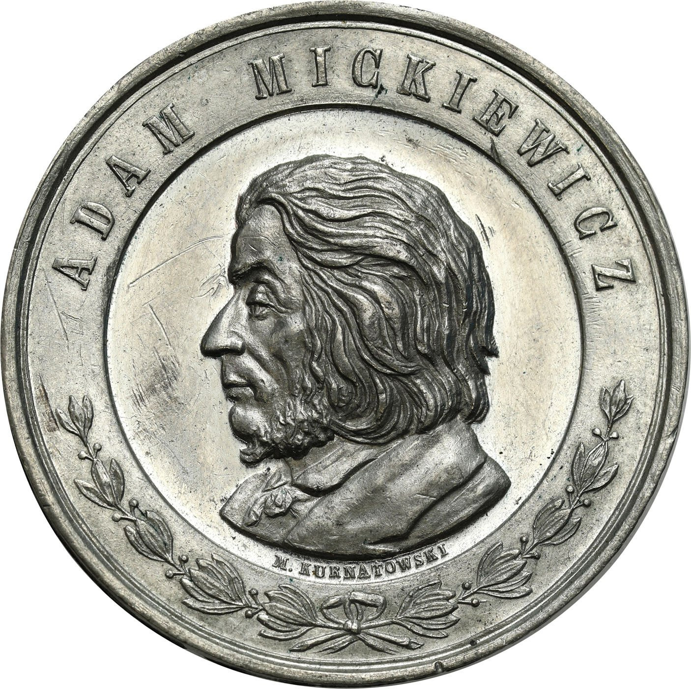 Polska pod zaborami. Medal 25 rocznica śmierci Adama Mickiewicza 1880, cynk