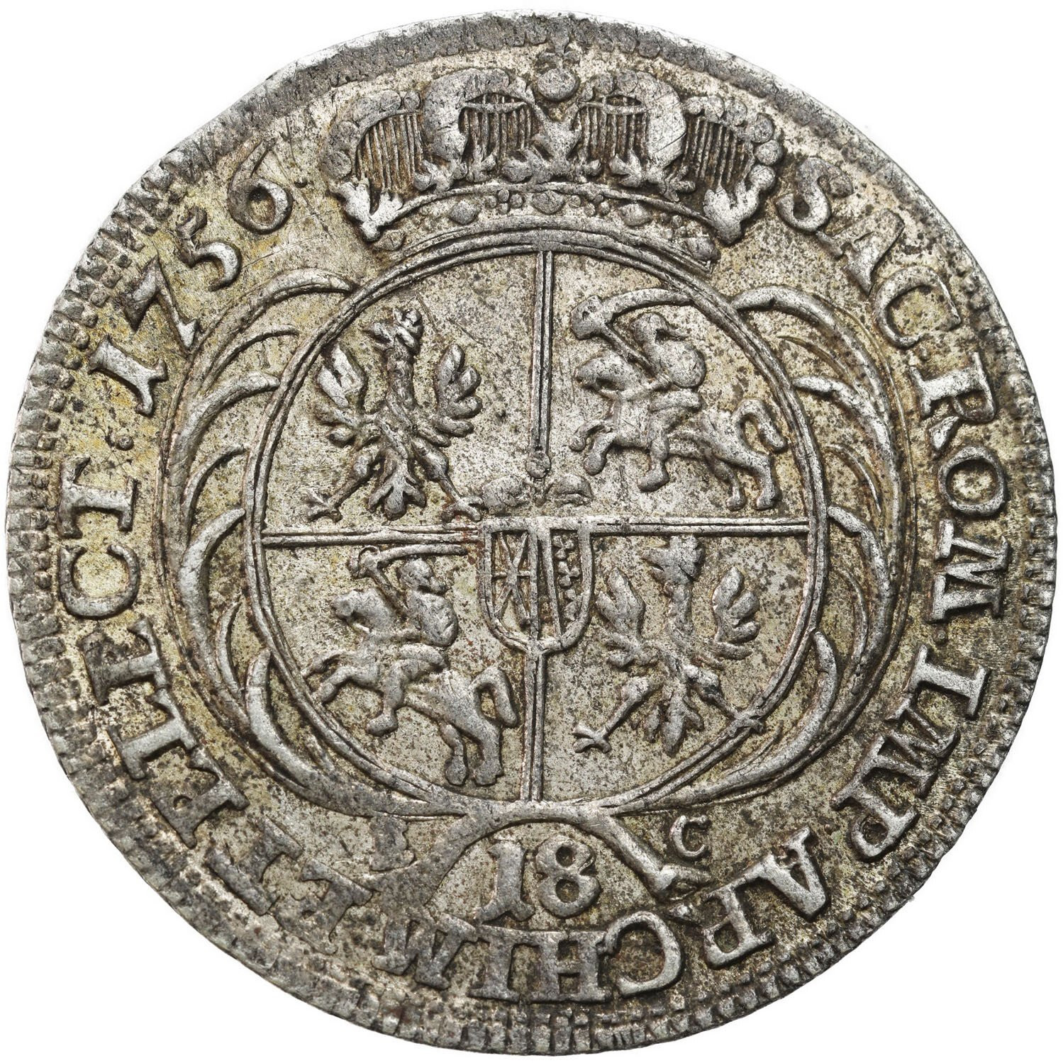 August III Sas. Ort (18 groszy) 1756 EC, Lipsk - ŁADNY