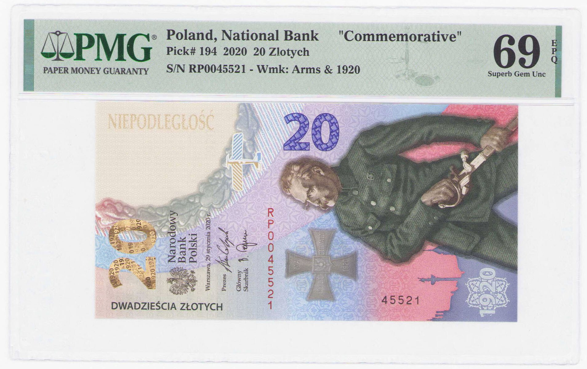 20 złotych 2020 Bitwa Warszawska Piłsudski, PMG 69 EPQ (2 MAX)