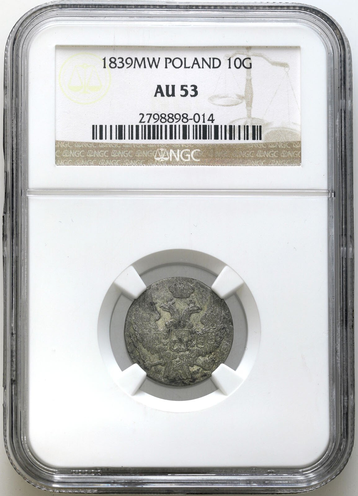 Polska XIX w./Rosja. Mikołaj I.10 groszy 1839 Warszawa NGC AU53