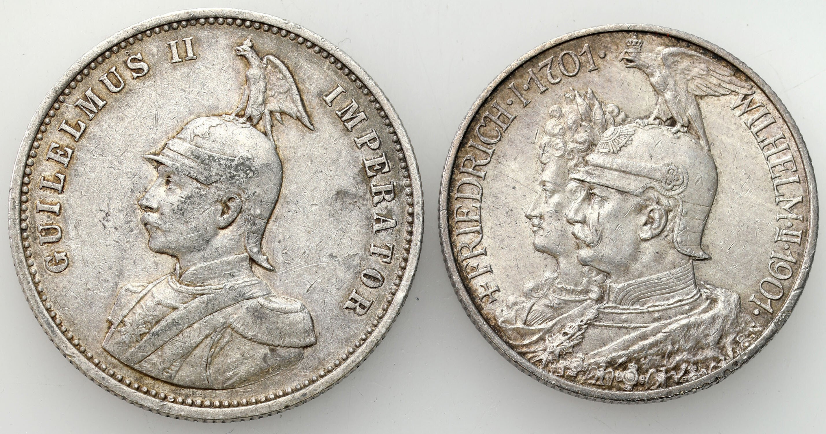 Niemcy, Prusy, Niemiecka Afryka Wschodnia. Wilhelm II. 2 marki 1901 i 1 rupia 1906, zestaw 2 sztuk