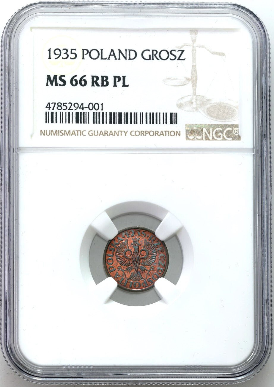 II RP. 1 grosz 1935 NGC MS66 RB PL (MAX) – JAK LUSTRZANKA