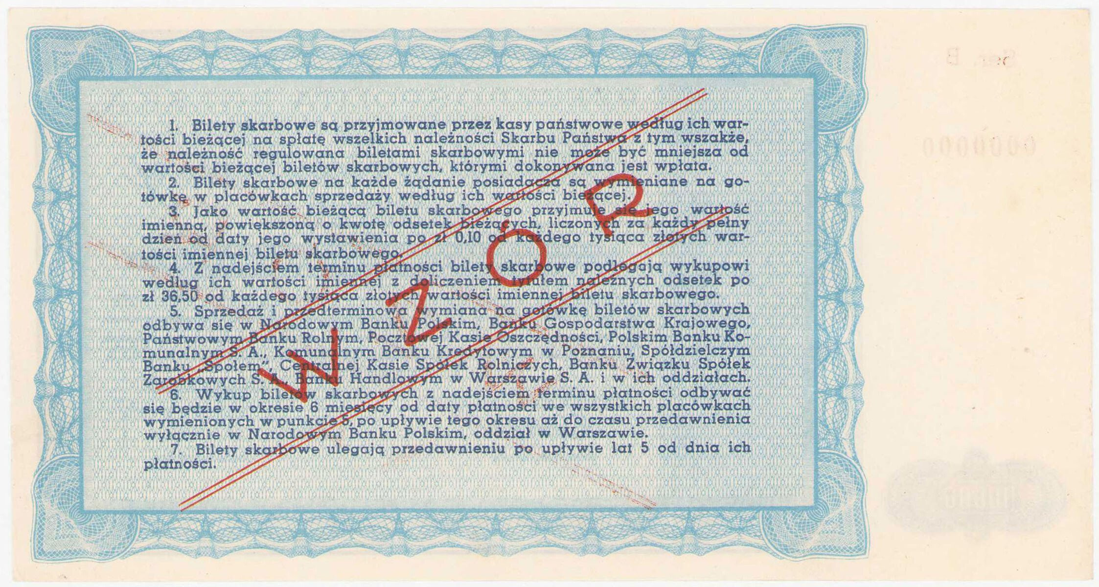 Bilet Skarbowy. WZÓR 10.000 złotych emisja 1946 seria B – RZADKOŚĆ R8