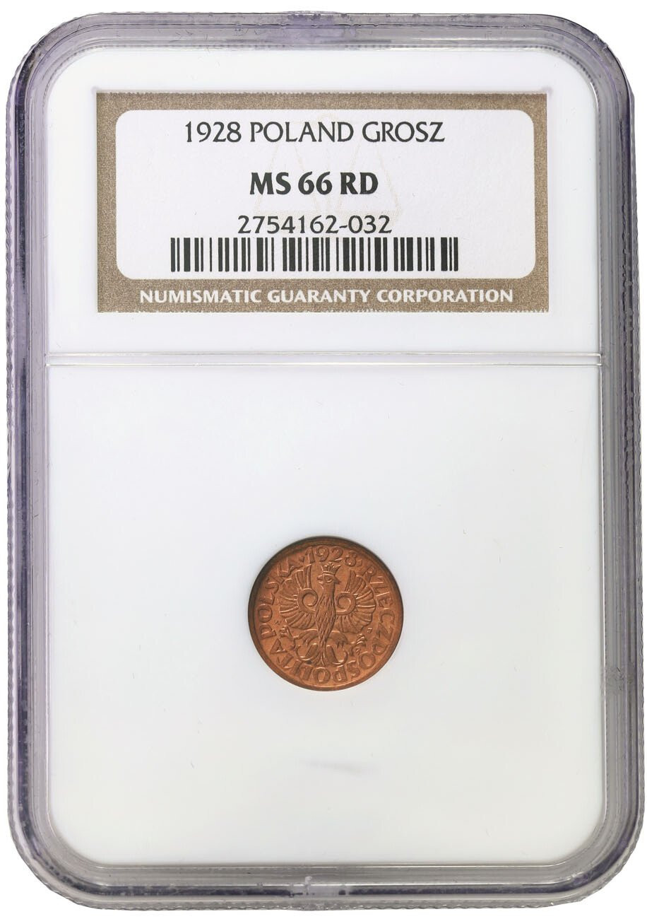 II RP. 1 grosz 1928 NGC MS66 RD (MAX) – IDEALNY kolor RD