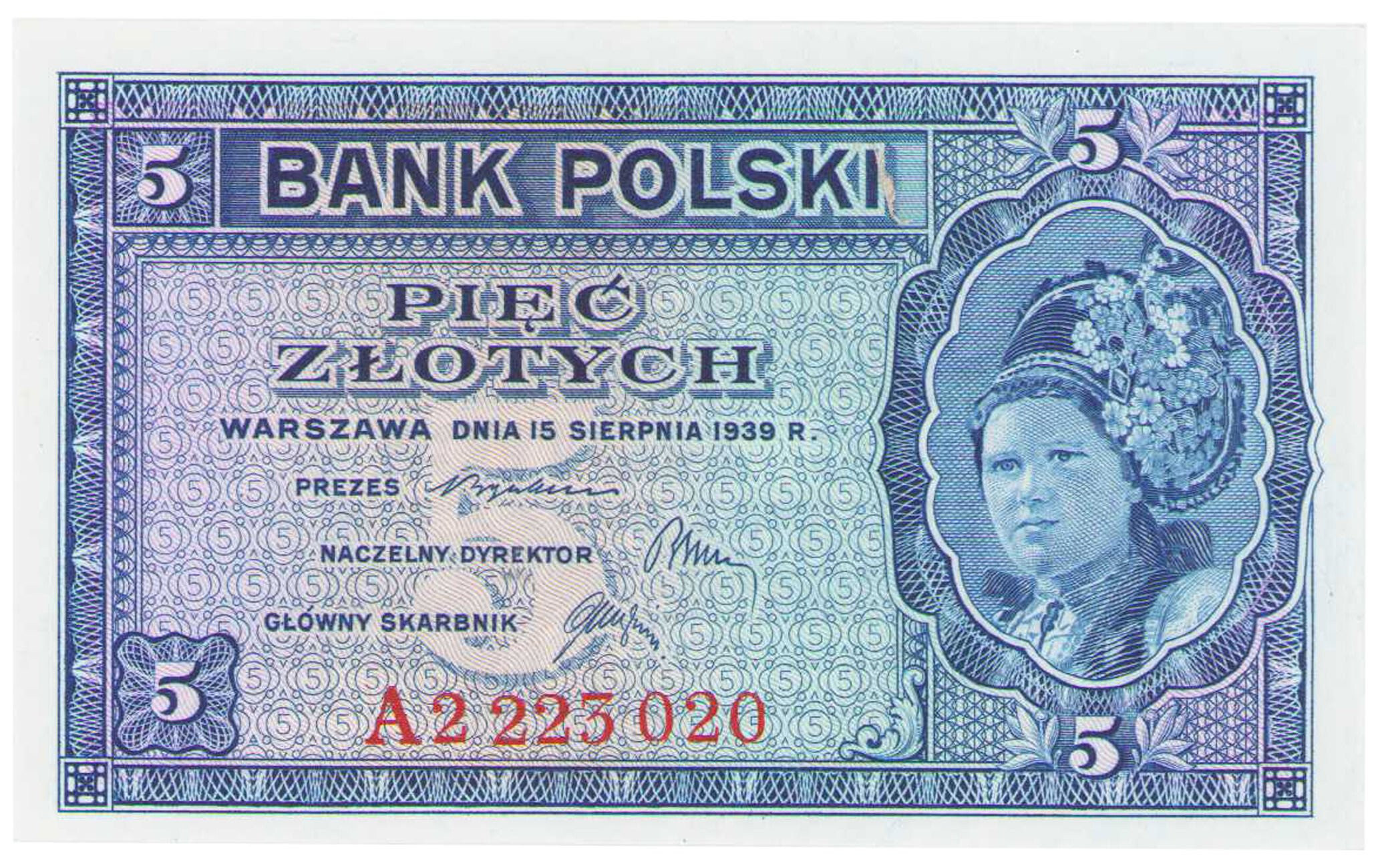 Emigracja 5 złotych 1939 seria A - RZADKOŚĆ R5