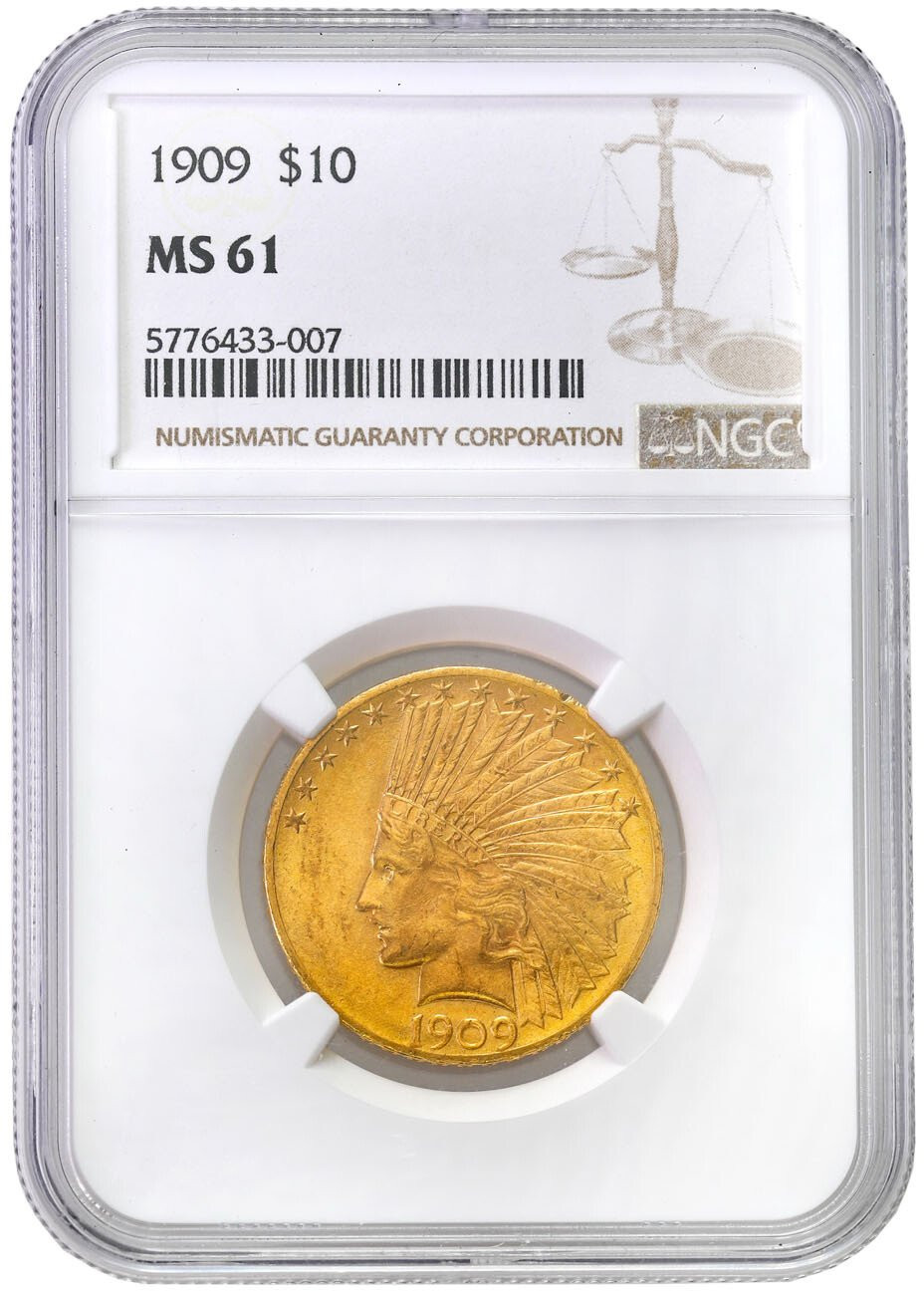 USA. 10 dolarów 1909 Indianin, Filadelfia NGC MS61 - RZADKIE