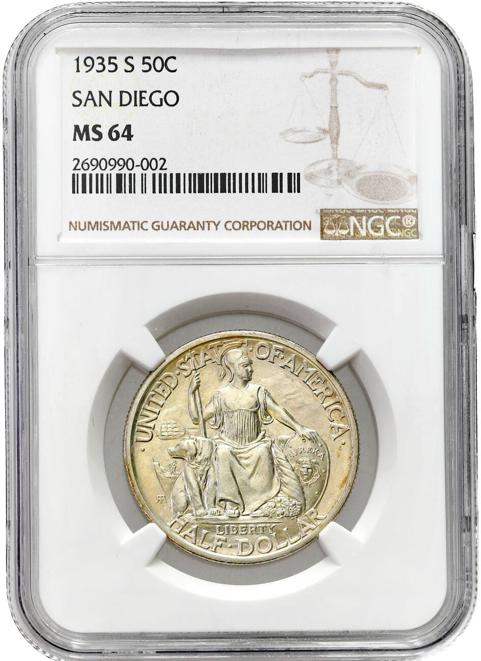 USA. 1/2 dolara (50 centów) 1935 - San Diego, San Francisco NGC MS64 – PIĘKNE