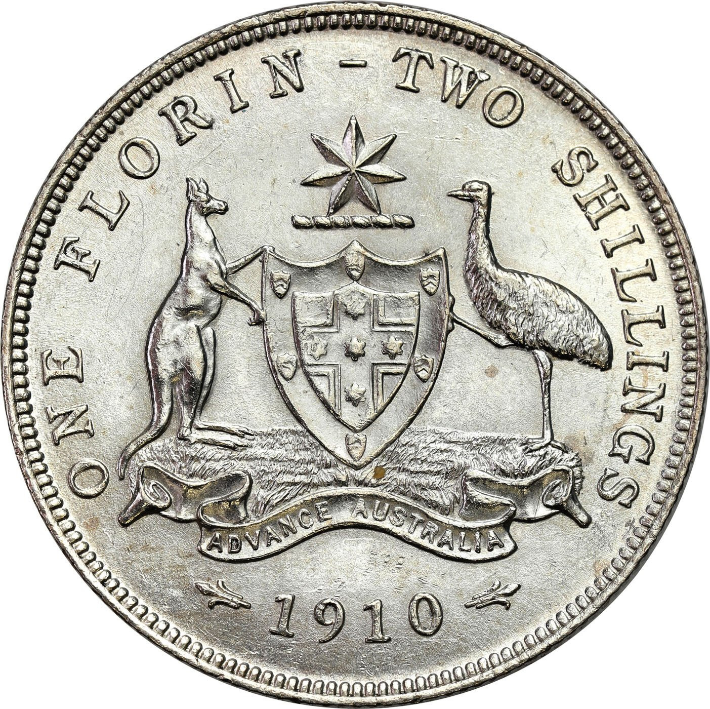 Wielka Brytania/Australia, Edward VII (1901-1910). 2 szylingi 1910, Londyn - RZADKOŚĆ