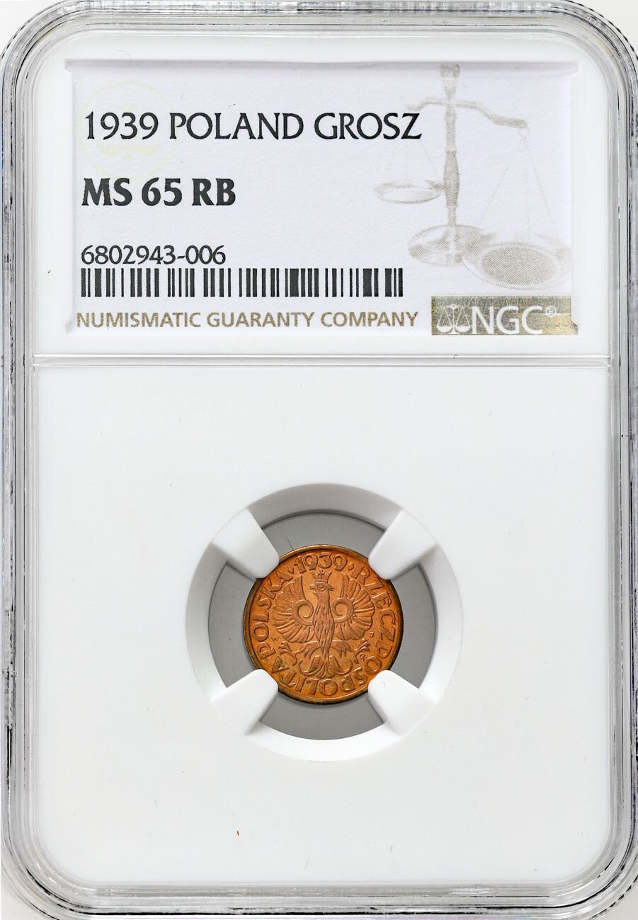 II RP. 1 grosz 1939 NGC MS65 RB – PIĘKNY