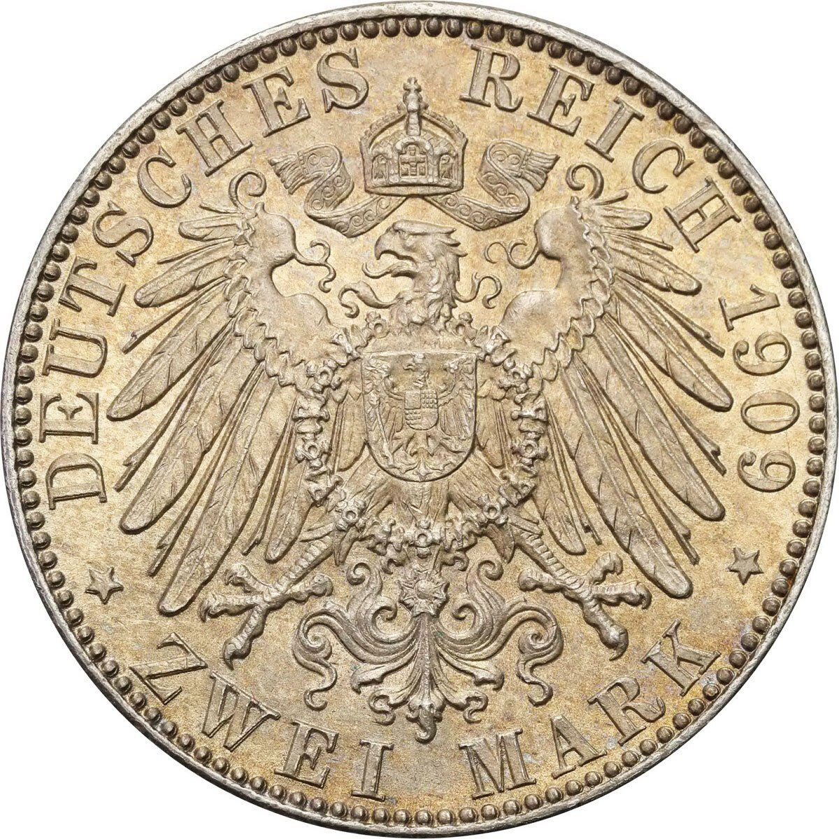 Niemcy Saksonia 2 marki 1909 Uni. Leipzig, Muldenhütten - PIĘKNE