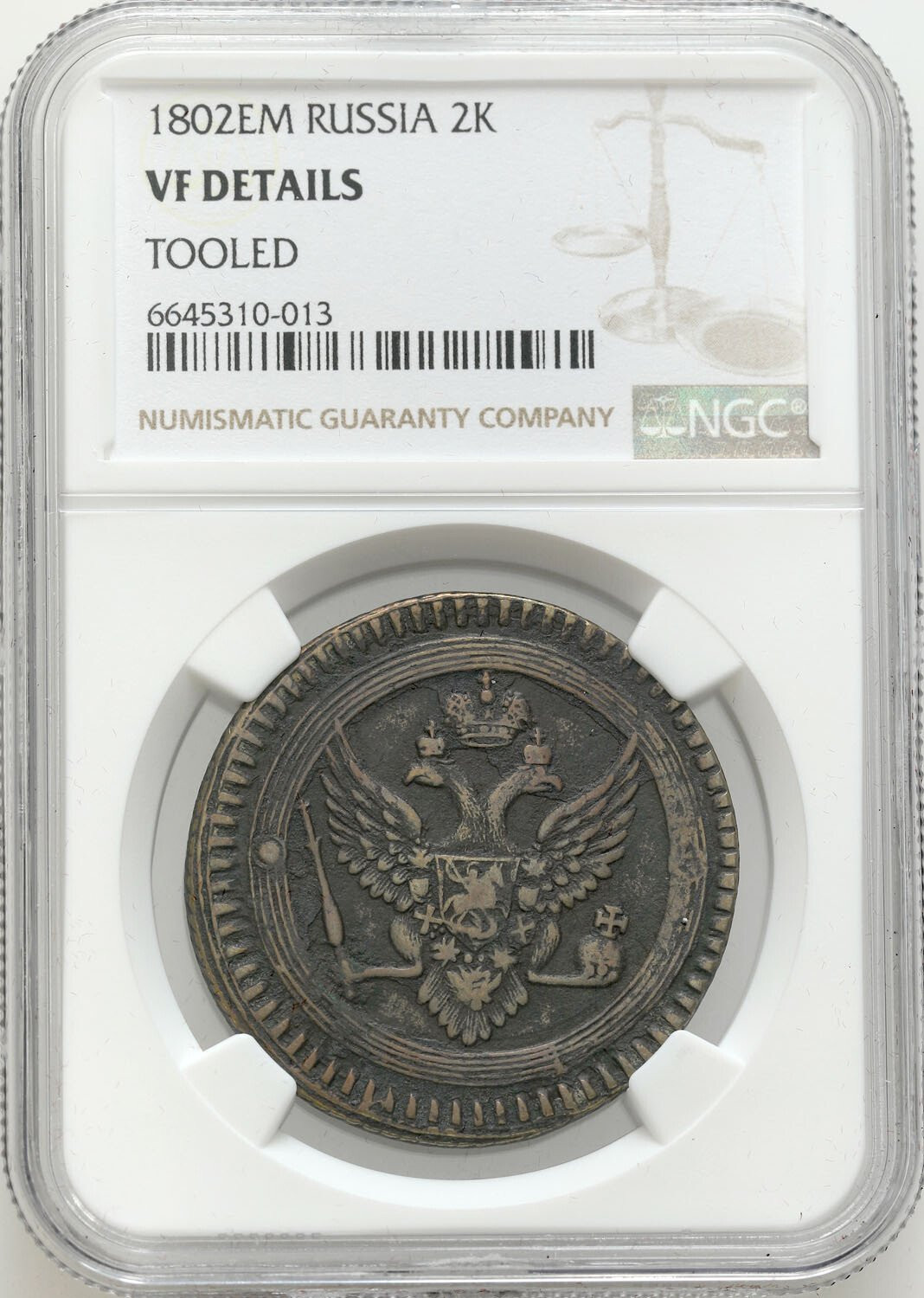 Rosja. Aleksander I 2 kopiejki 1802 EM Jekaterinburg NGC VF