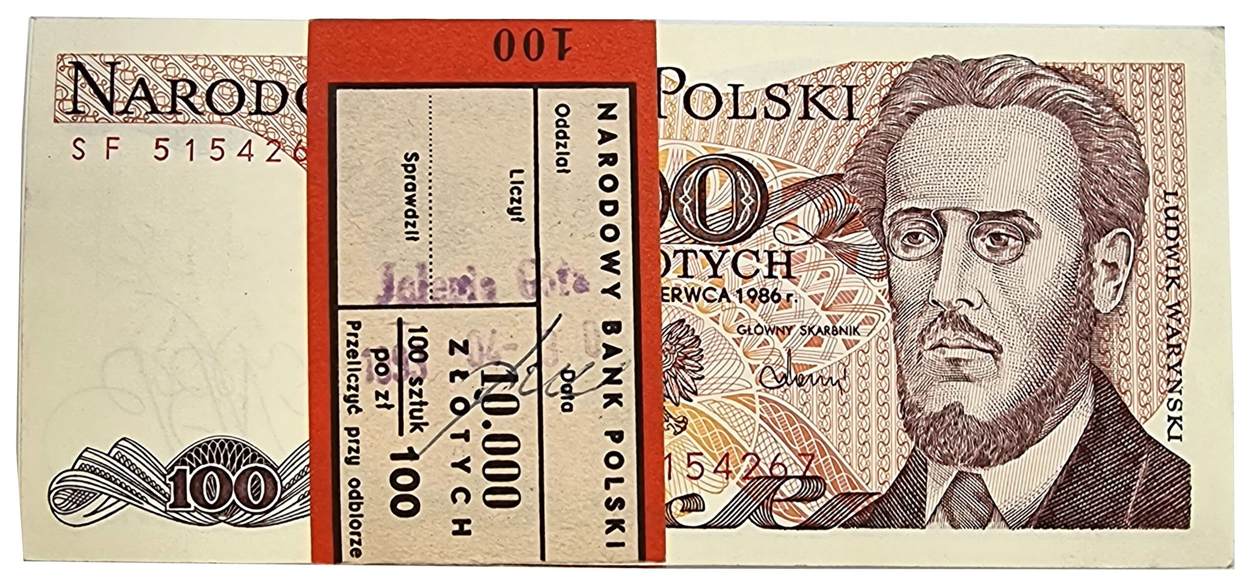 100 złotych 1986 seria SF - PACZKA BANKOWA