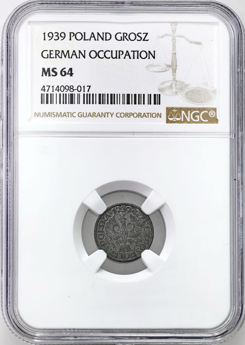 Generalna Gubernia. 1 grosz 1939 cynk NGC MS64