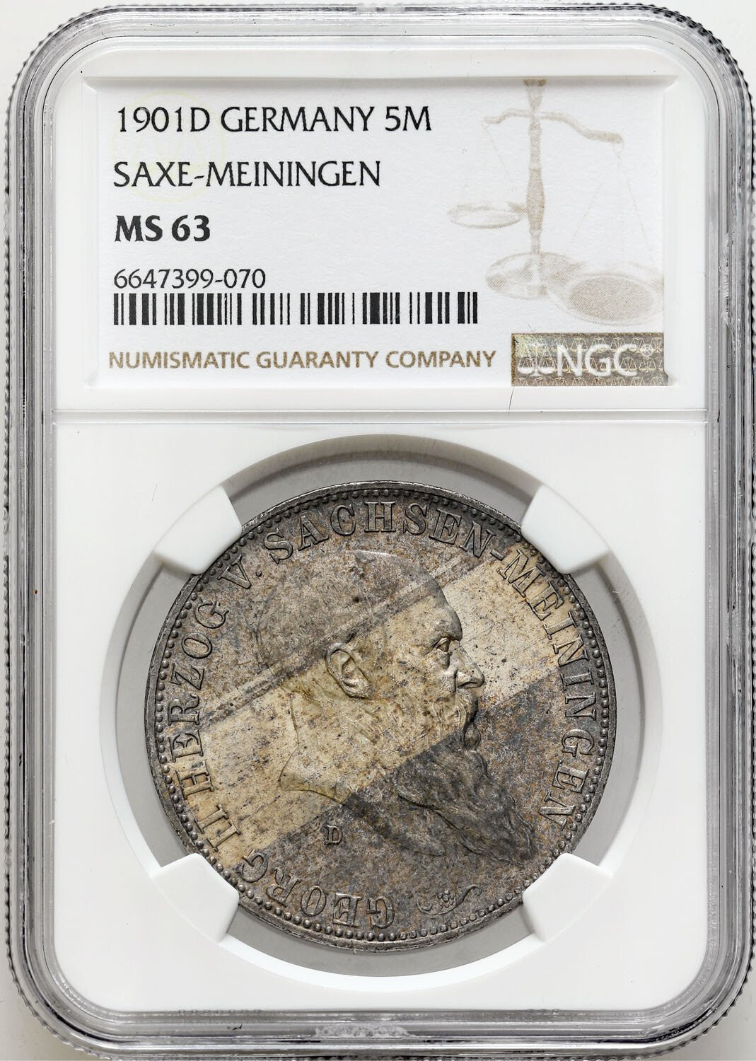 Niemcy, Sachsen-Meiningen. Jerzy II. 5 marek 1901 D, Monachium NGC MS63 - RZADKIE
