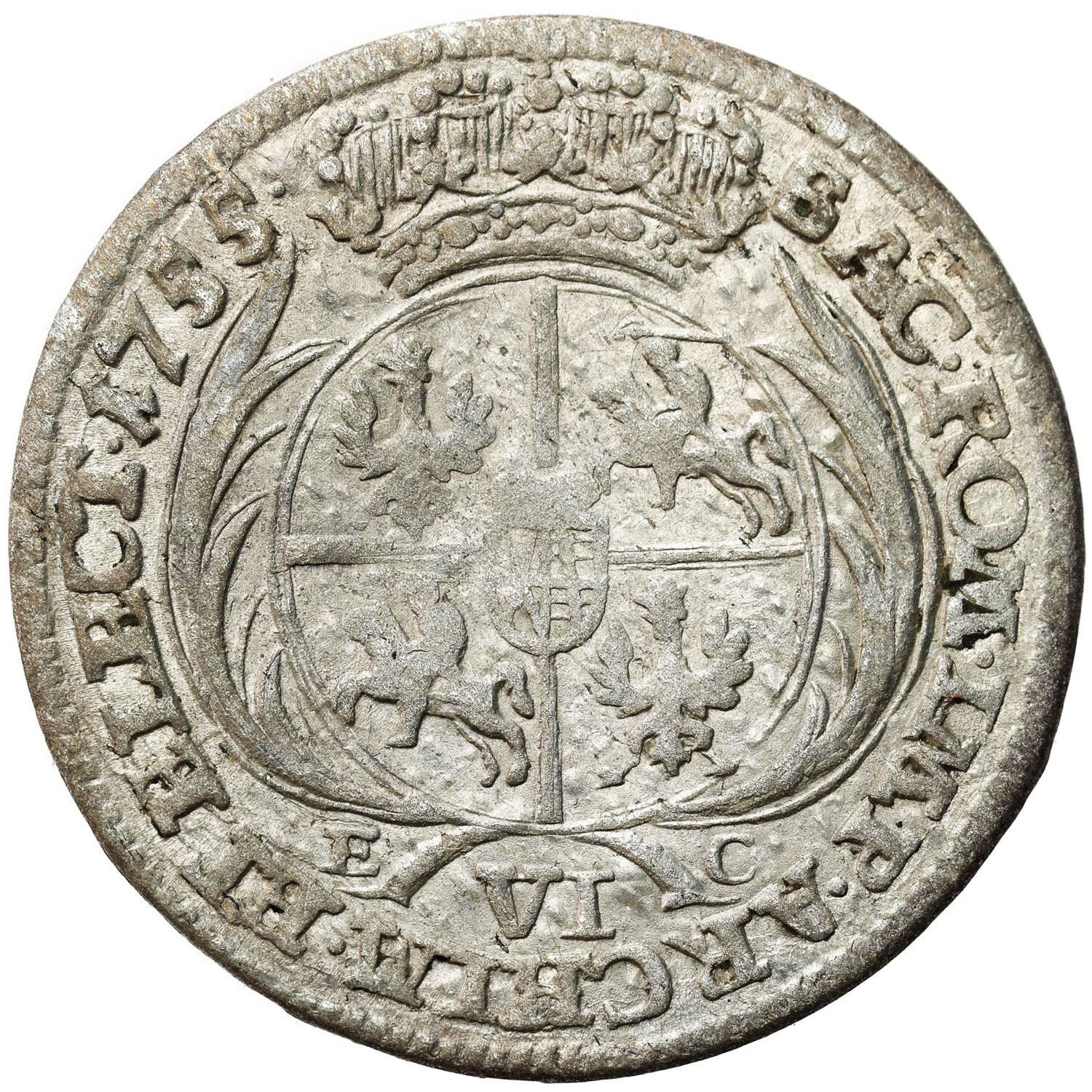 August III Sas. Szóstak (6 groszy) 1755 Lipsk