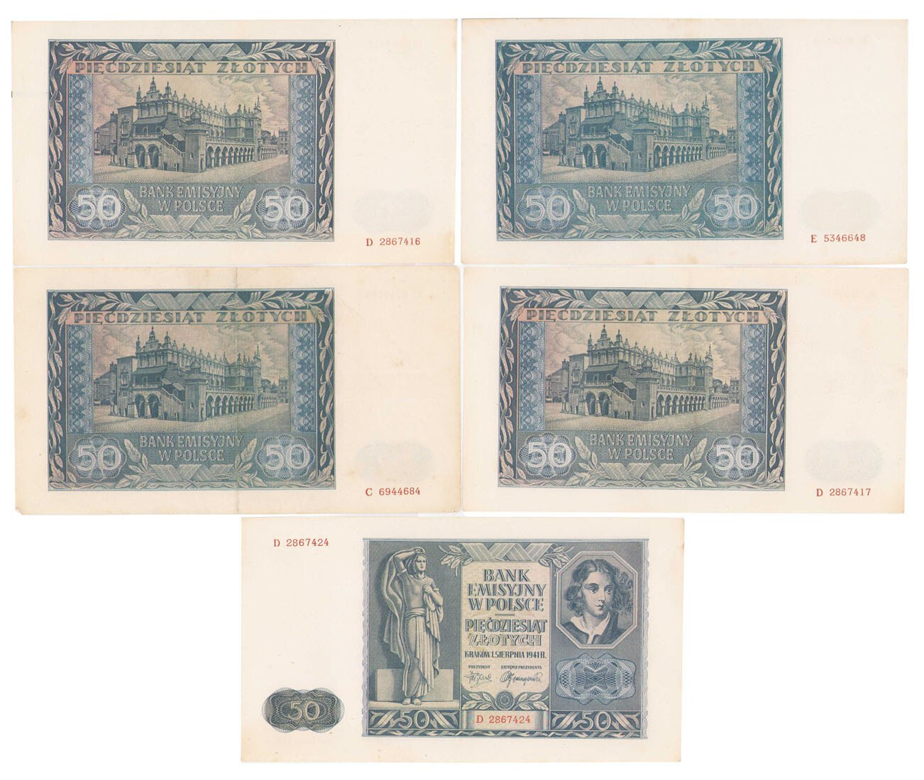 50 złotych 1941, zestaw 6 sztuk