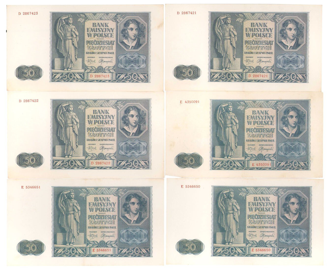 50 złotych 1941, zestaw 6 sztuk