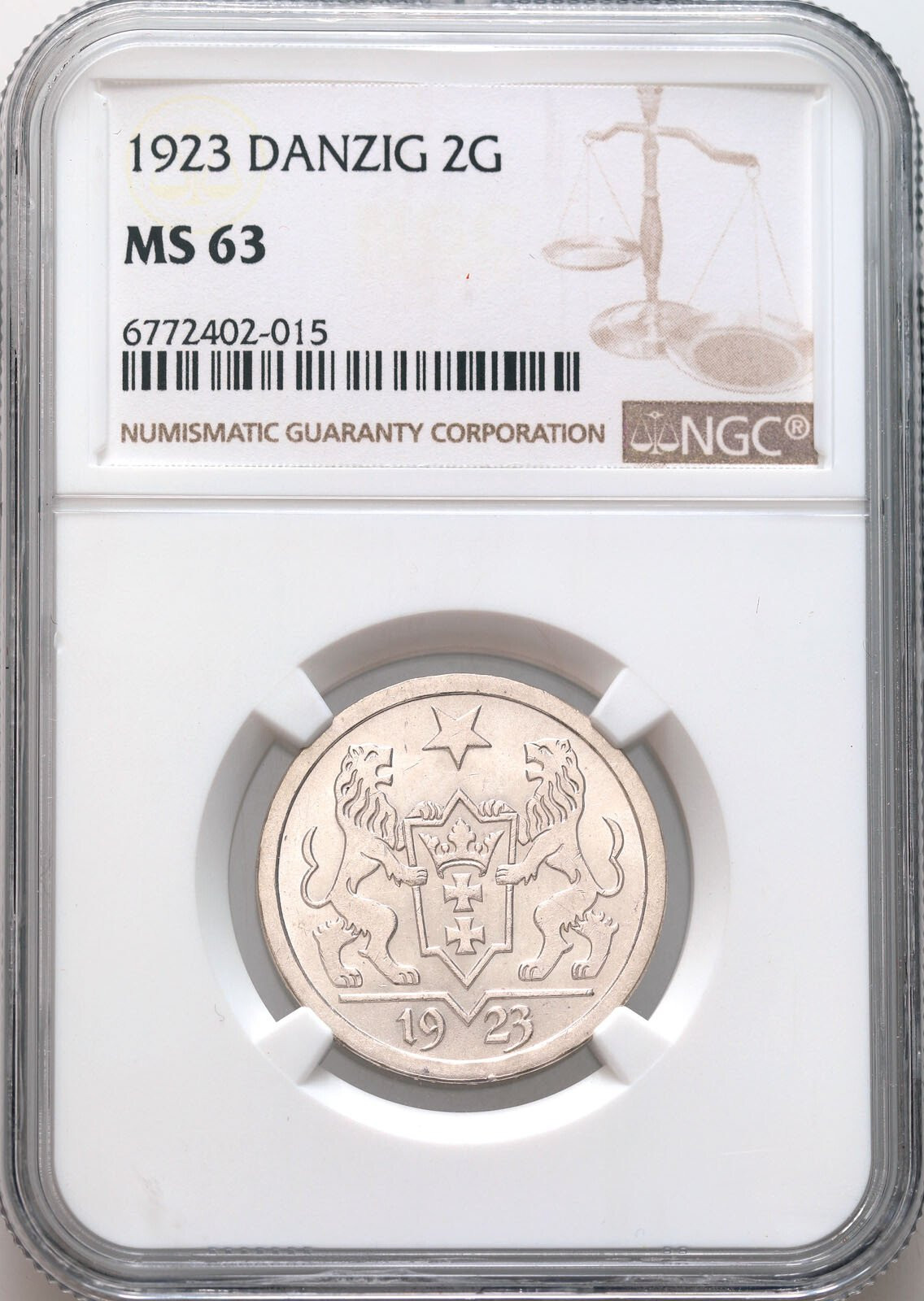 Wolne Miasto Gdańsk/Danzig. 2 Guldeny 1923 NGC MS63 - PIĘKNE