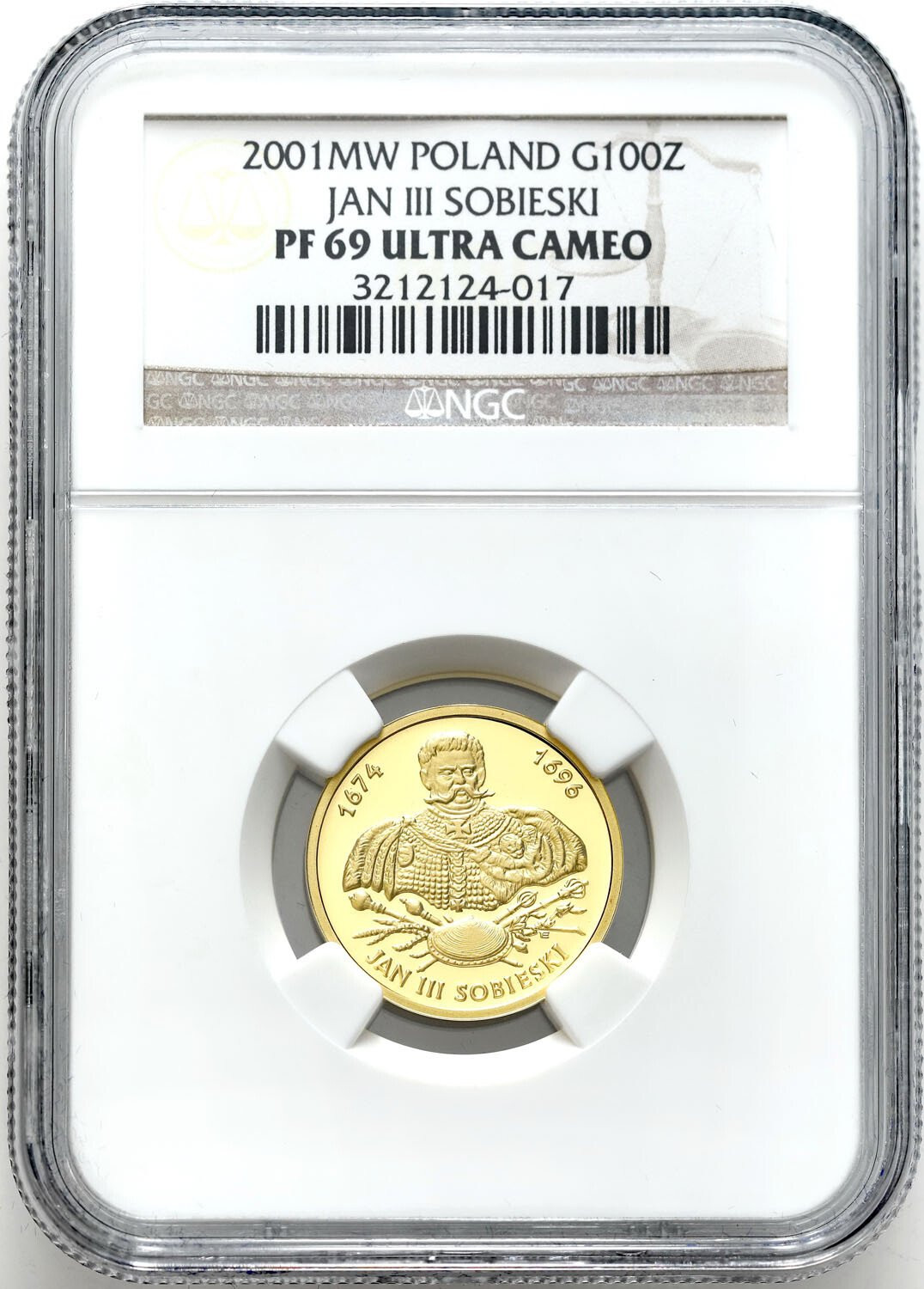 III RP. 100 złotych 2001 Jan III Sobieski NGC PF69 ULTRA CAMEO (2 MAX)