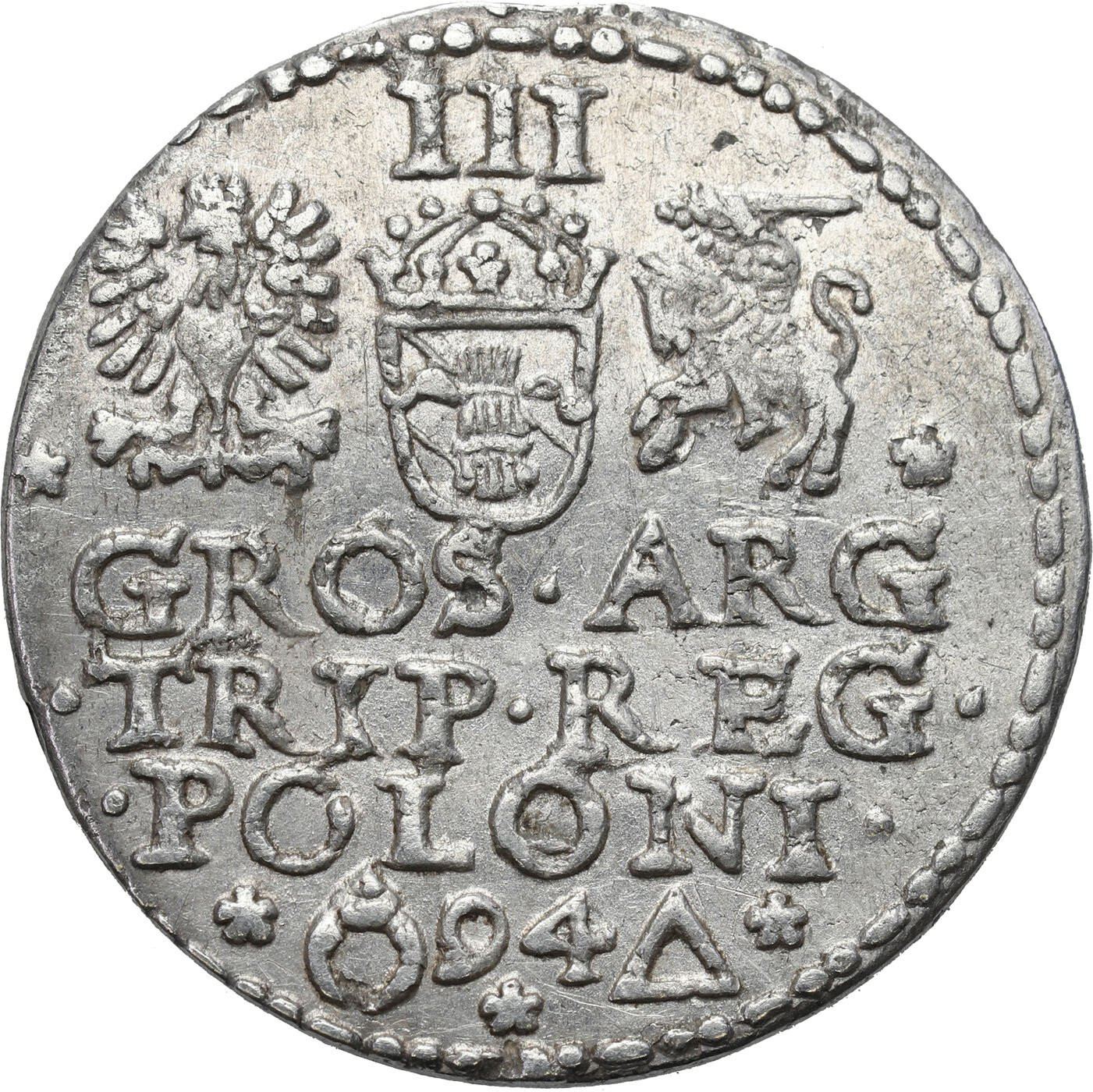 Zygmunt III Waza. Trojak (3 grosze) 1594, Malbork, PIERŚCIENIE – RZADKOŚĆ R3