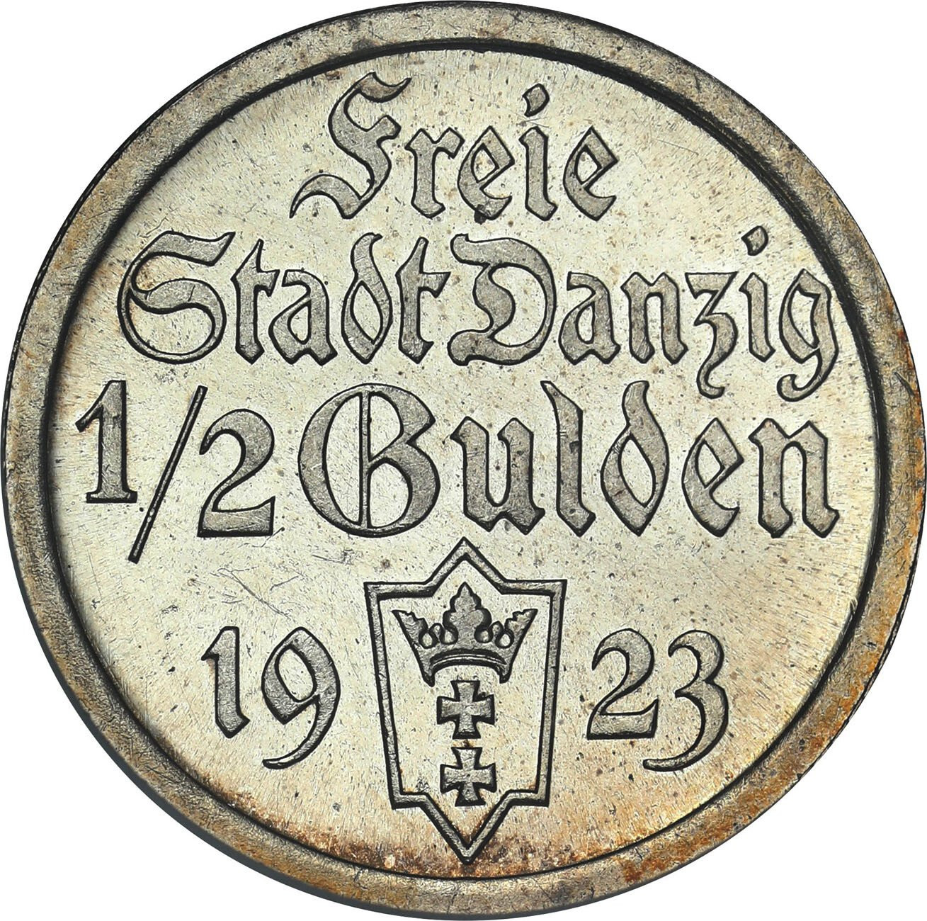 Wolne Miasto Gdańsk/Danzig. 1/2 Guldena 1923 NGC PF63 - STEMPEL LUSTRZANY
