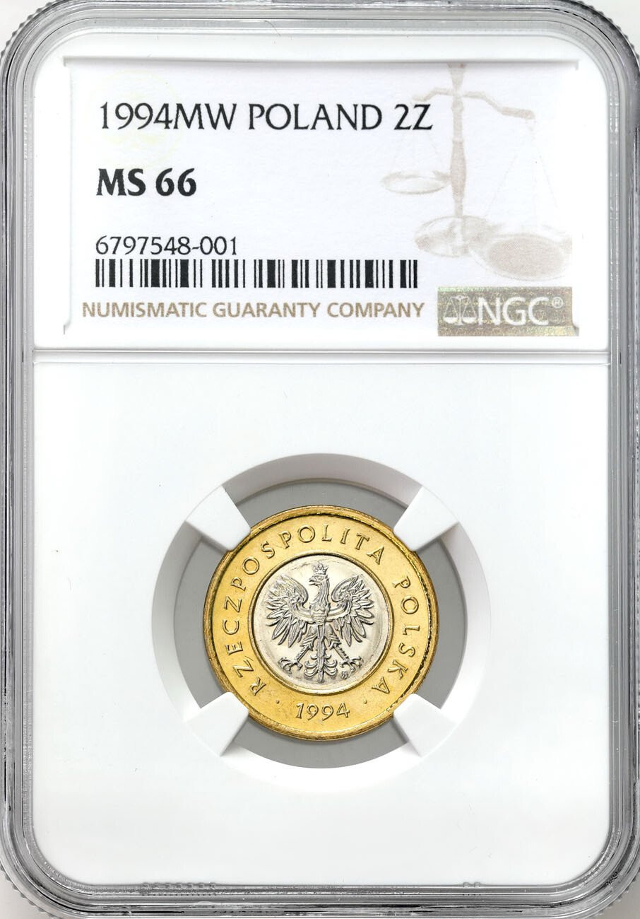 III RP. 2 złote 1994 NGC MS66 – RZADKI ROCZNIK