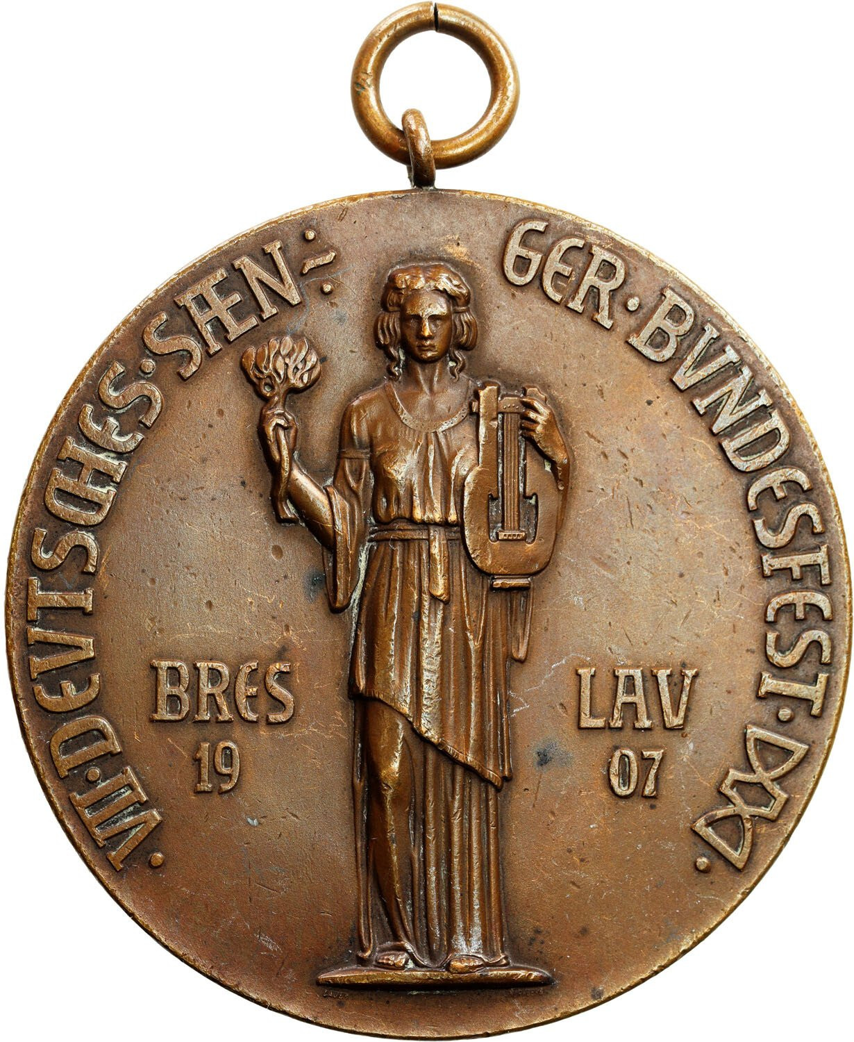 Śląsk, Wrocław. Medal 1907 - VII Spotkanie Zespołów Niemieckiego Związku Śpiewaczego, brąz