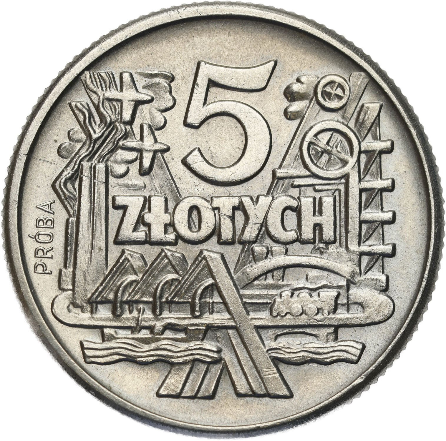 PRL. PRÓBA Nikiel 5 złotych 1959 - szyby kopalniane – RZADKIE