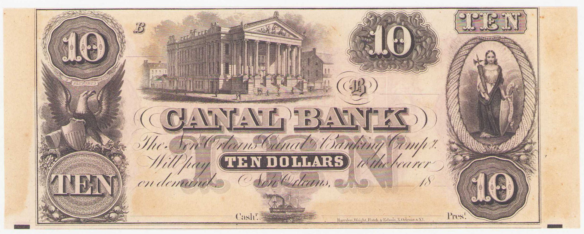 USA, Louisiana - Canal Bank New Orleans. 10 dolarów 18.. Nowy Orlean, seria B