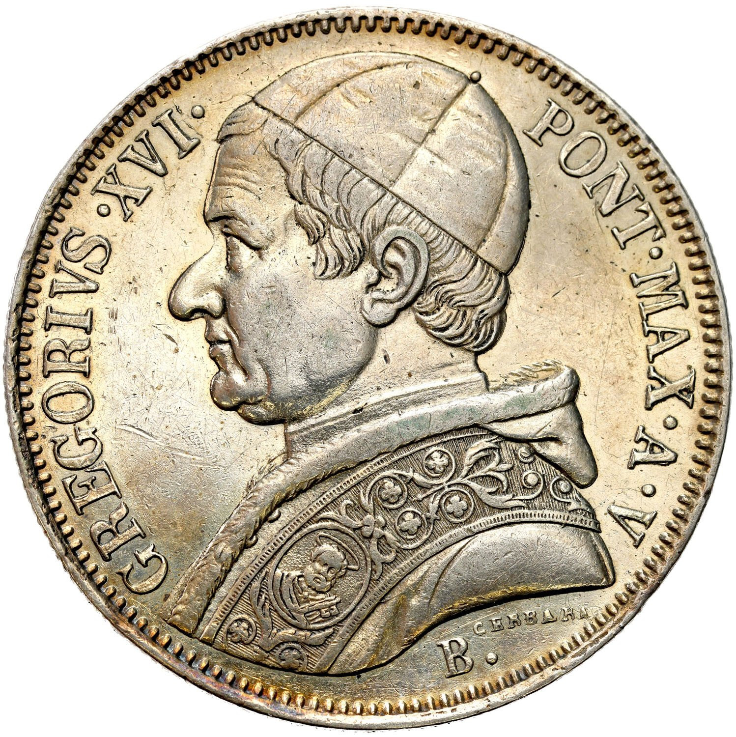Włochy, Watykan. Gregorio XVI (1831-1846). Scudo 1835 B, Bolonia