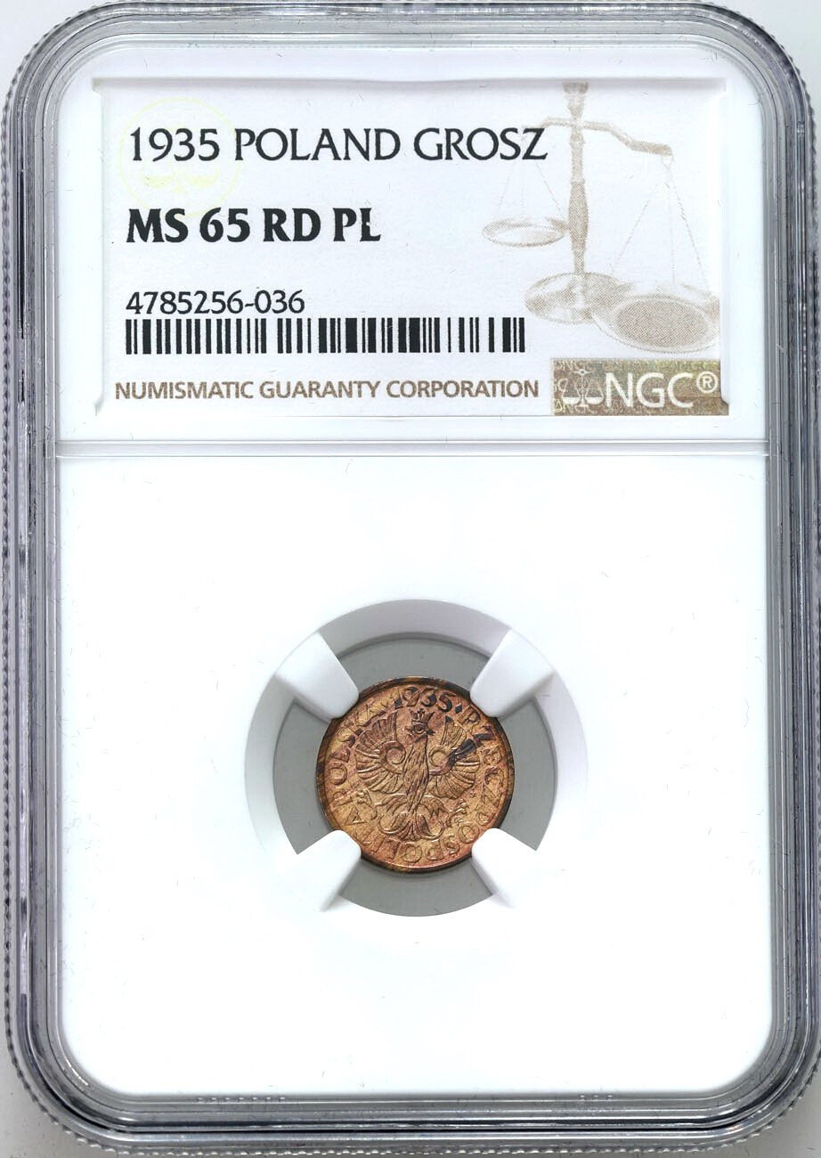 II RP. 1 grosz 1935 NGC MS65 RD PL (MAX) - JAK LUSTRZANKA