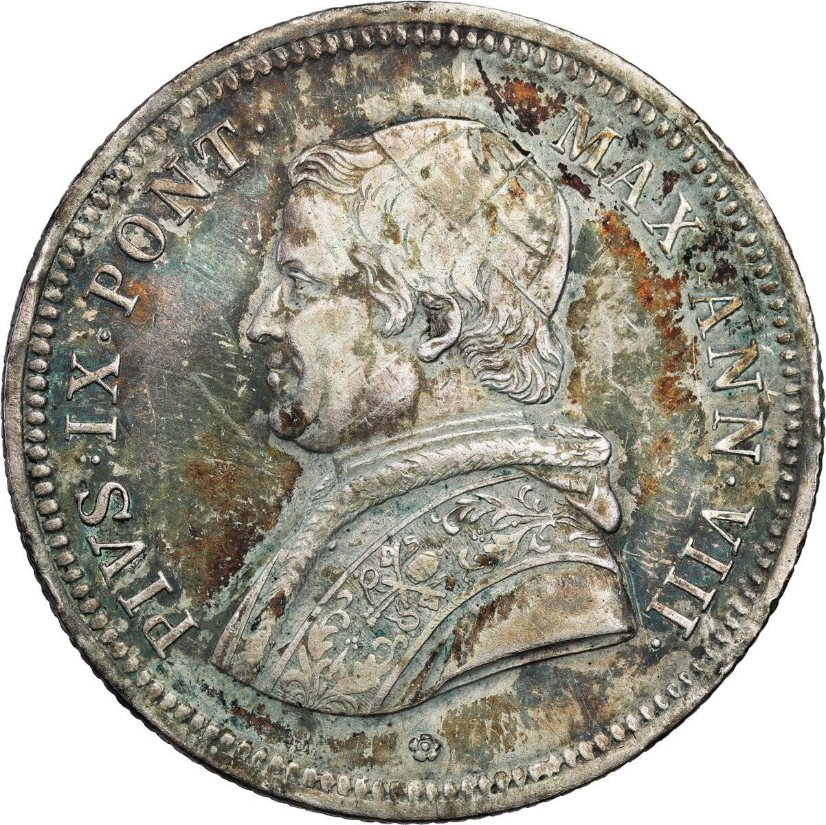 Włochy, Watykan. Pius IX (1846–1878). 50 baiocchi 1853 R, Rzym