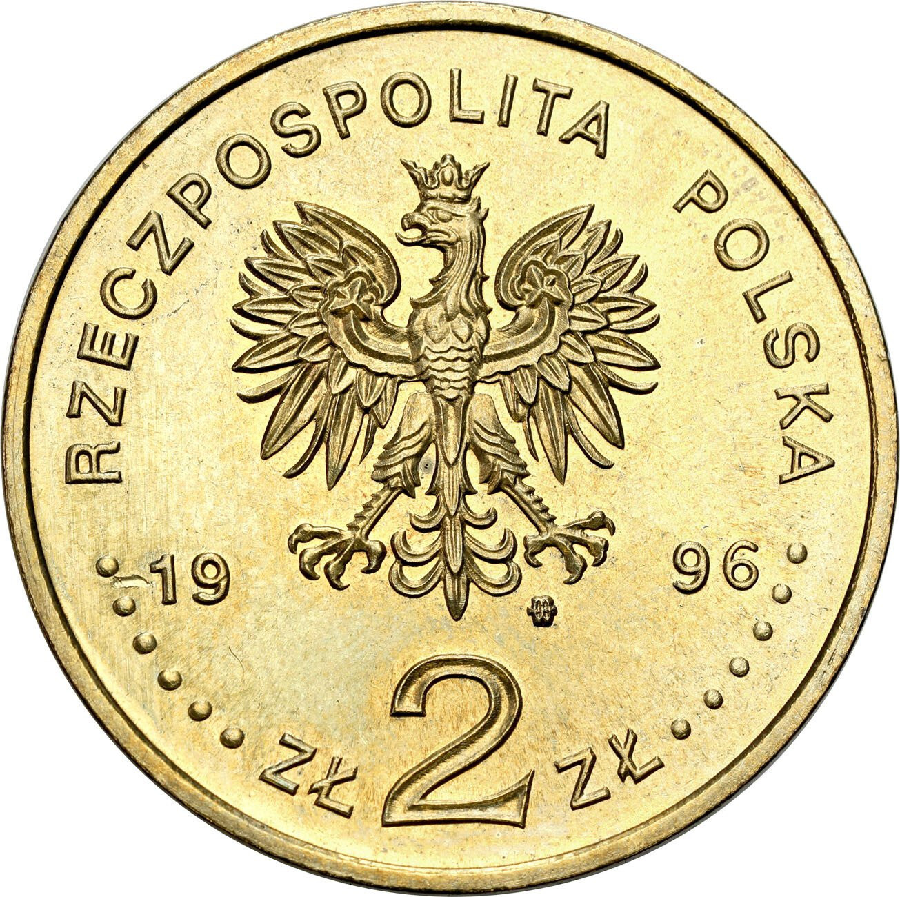 III RP. 2 złote 1996 Zygmunt II August – NAJRZADSZA