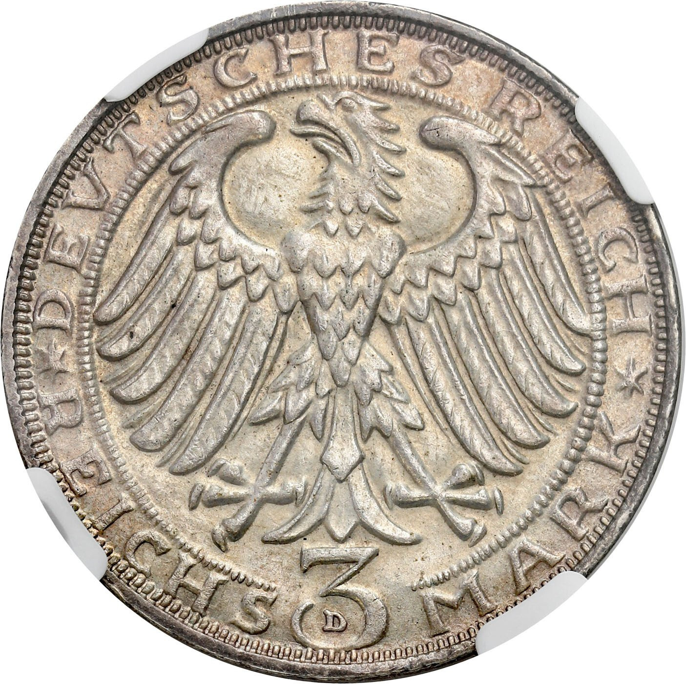 Niemcy, Weimar. 3 Marki 1928 D, Monachium NGC MS62 - PIĘKNE i RZADKIE