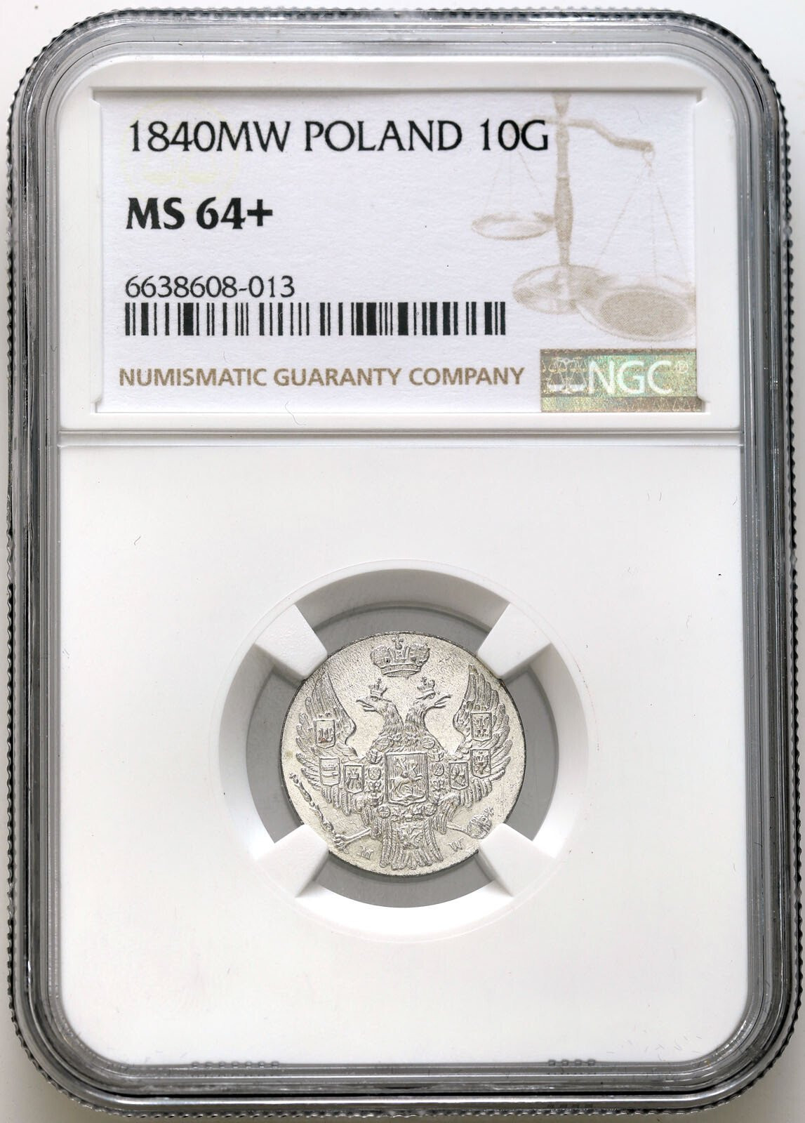 Polska XIX w./Rosja. 10 groszy 1840 MW, Warszawa NGC MS64+ PIĘKNE