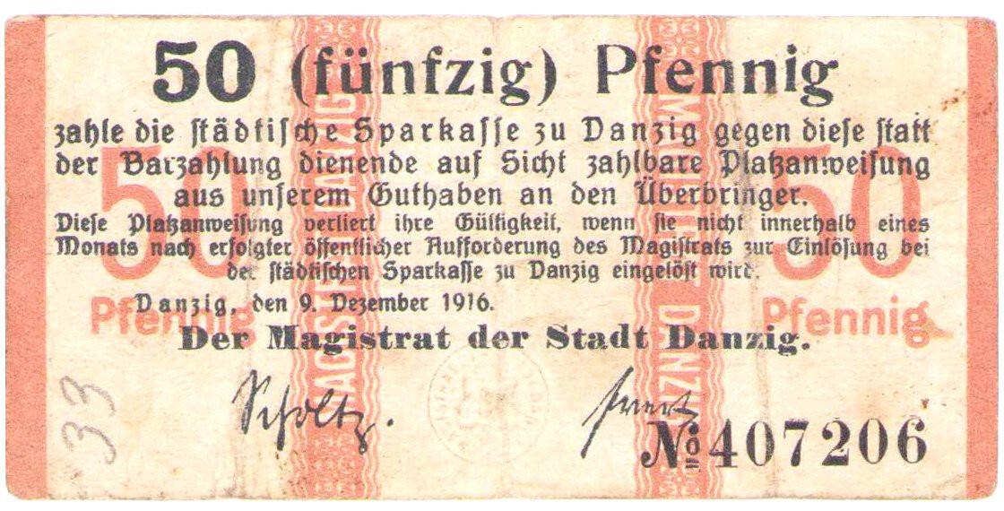Prusy Zachodnie, Gdańsk. Notgeld. 50 fenigów 1916