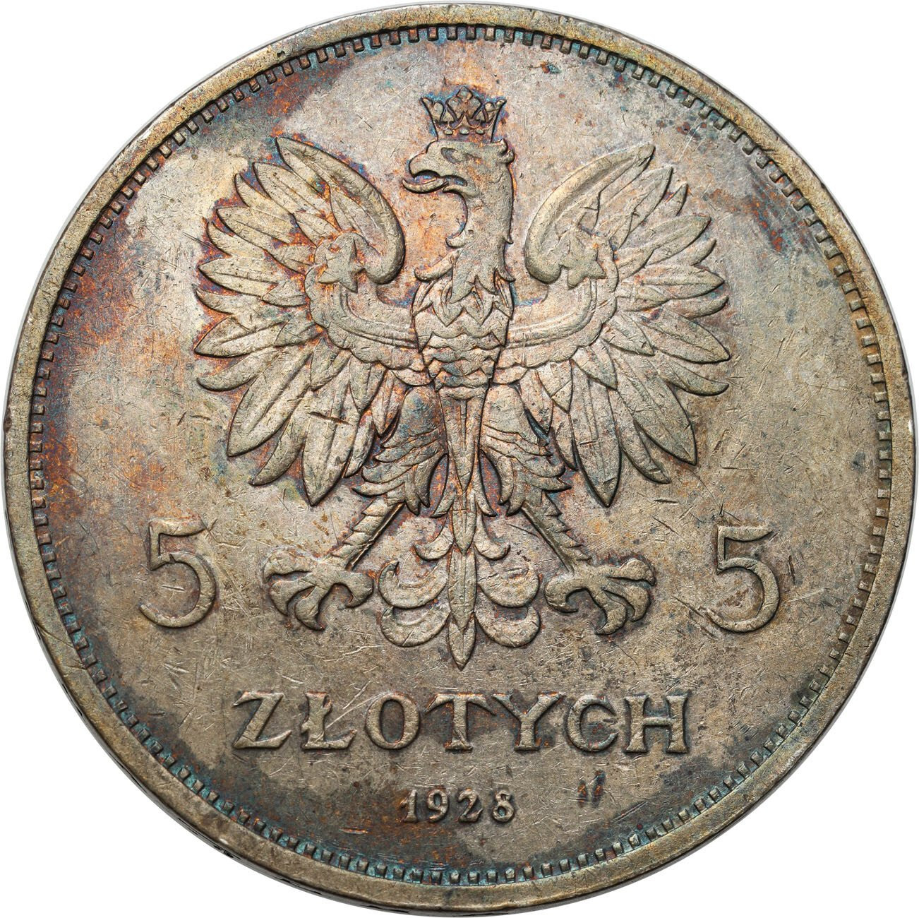 II RP. 5 złotych 1928 Nike bez znaku - ŁADNE