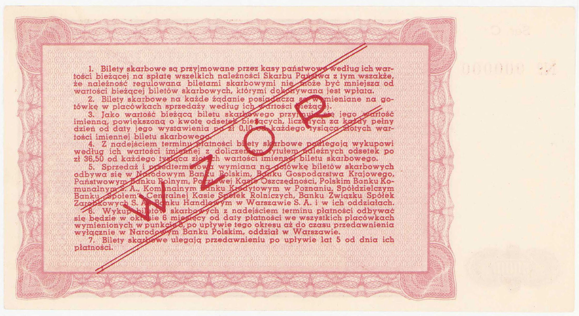 Bilet Skarbowy. WZÓR 5.000 złotych emisja z 1945 seria C - RZADKOŚĆ R8