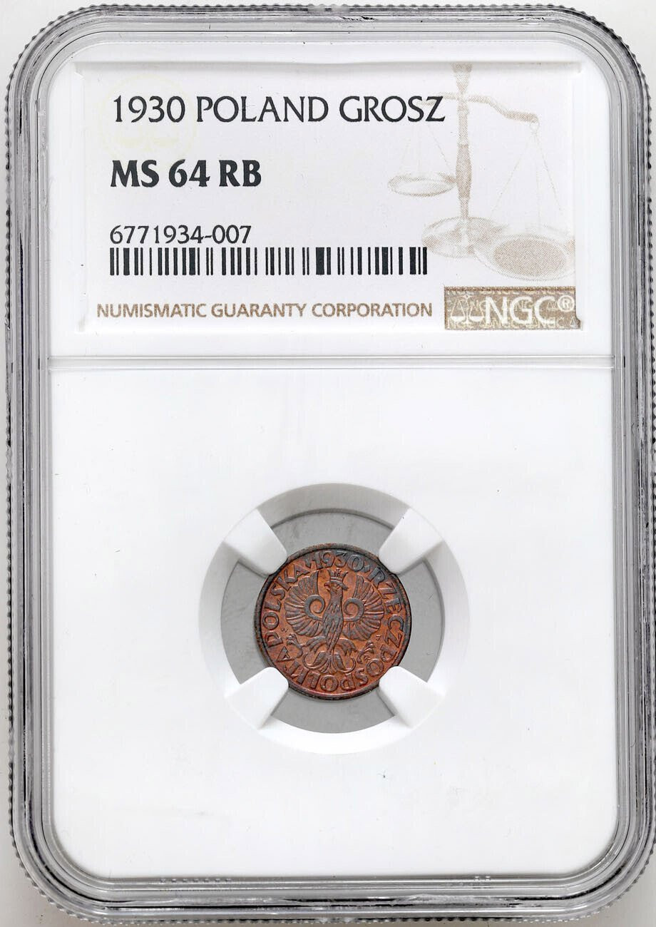 II RP. 1 grosz 1930 NGC MS64 RB - najrzadszy rocznik