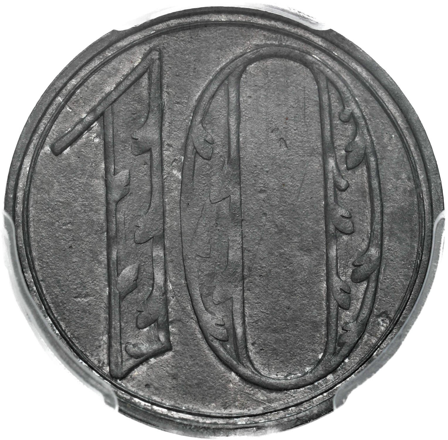 Wolne Miasto Gdańsk/Danzig. 10 fenigów 1920 duże cyfry PCGS MS62 (MAX) - RZADKOŚĆ