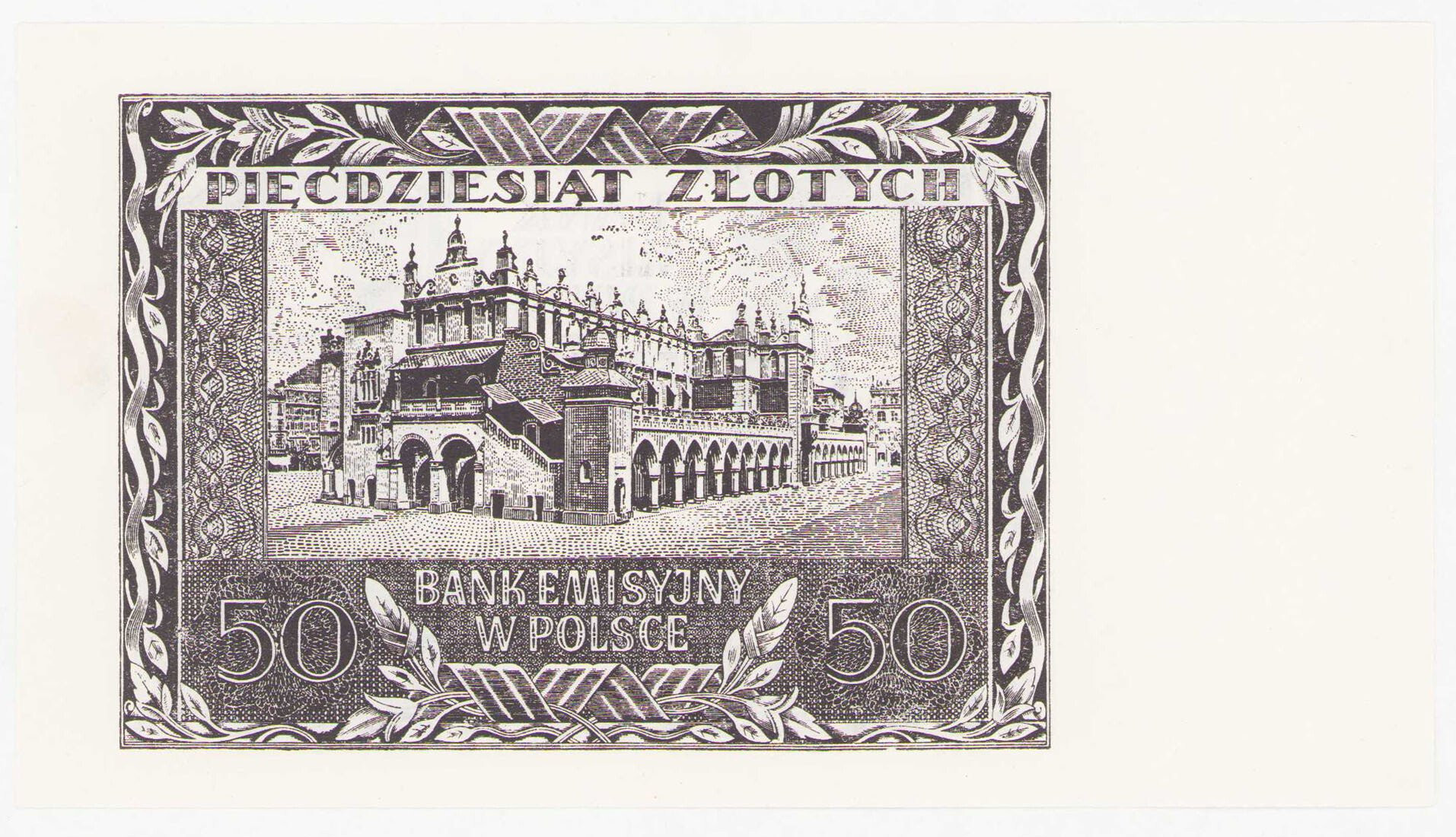 Generalna Gubernia. Czarnodruk banknotu 50 złotych 1940