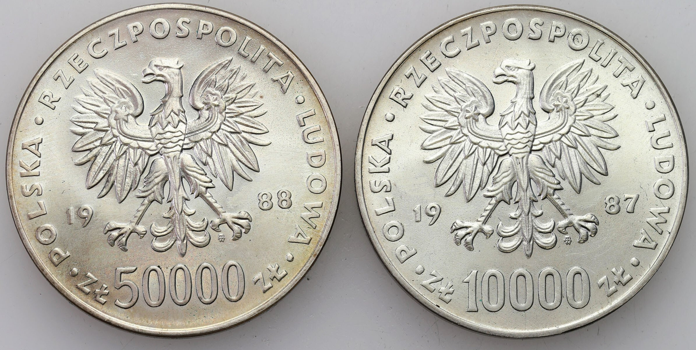 PRL. 10.000 – 50.000 złotych 1987-1988 Jan Paweł II, Józef Piłsudski, zestaw 2 sztuk 
