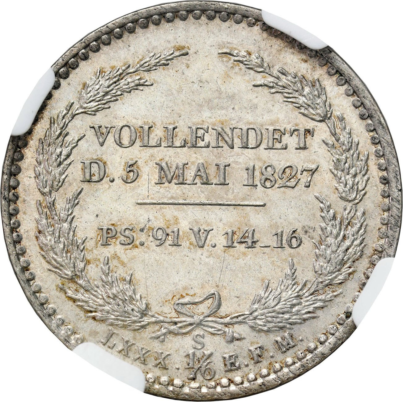 Niemcy, Saksonia. Fryderyk August I (1806–1827). 1/6 talara pośmiertne 1827 S, Drezno, NGC MS64 (2MAX)