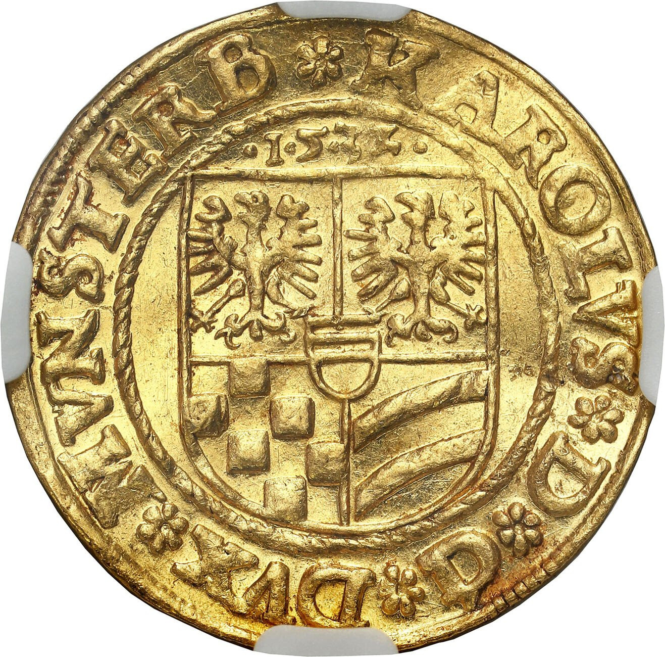 Śląsk, Księstwo Ziębicko-Oleśnickie. Karol I (1511-1536). Dukat 1532, Złoty Stok NGC MS61 (MAX) -RZADKOŚĆ 