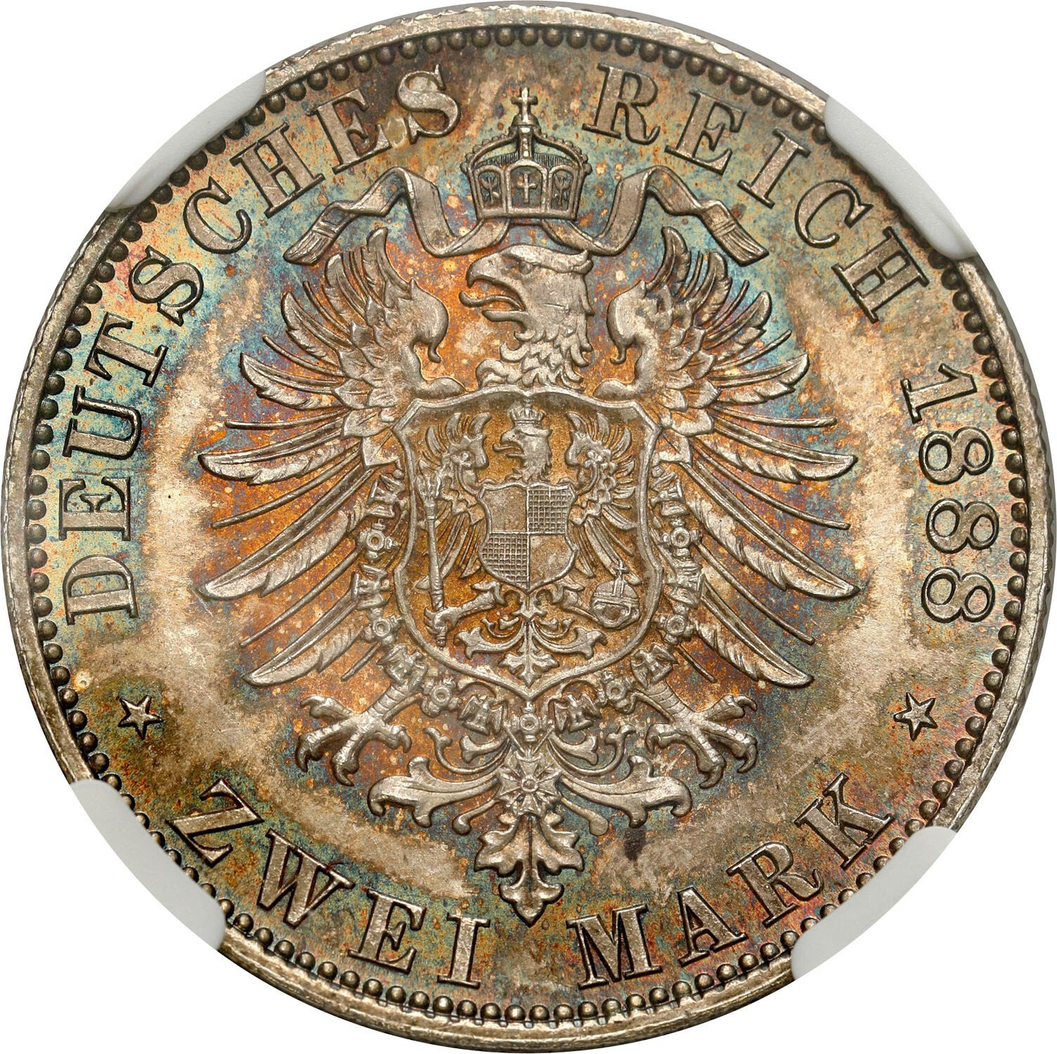 Niemcy, Prusy. Fryderyk III (1888). 2 marki 1888 A, Berlin NGC MS66 (2 MAX)- WYŚMIENITE